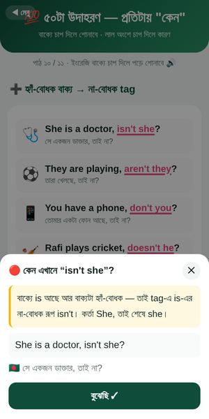 গ্রামারে লাল অংশে চাপ দিলে কারণ দেখায়