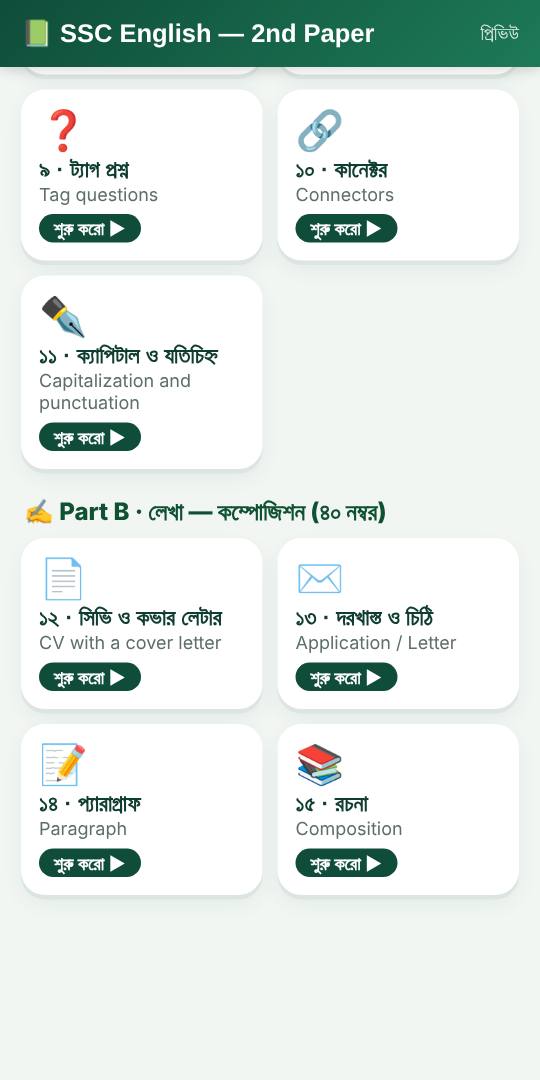২য় পত্রের ১৫টা প্রশ্ন — গ্রামার আর লেখা
